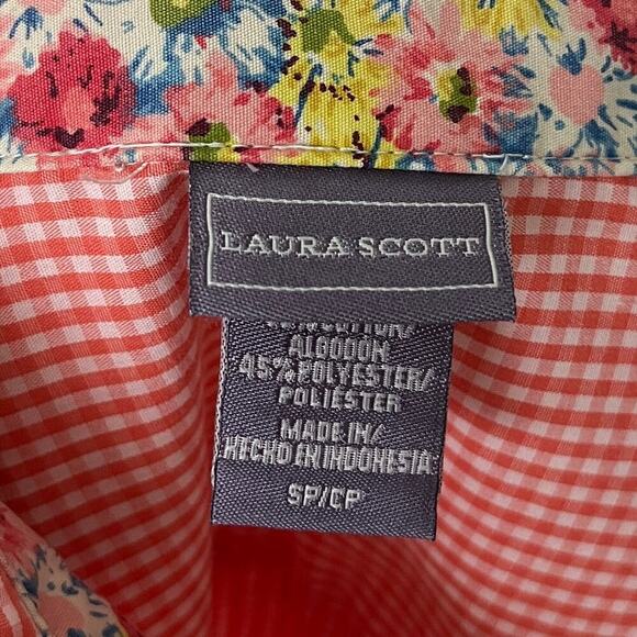 Laura Scott Women's Button Up Shirt S Pink Gingham Check Roll Tab Long Sleeve - Picture 6 of 7